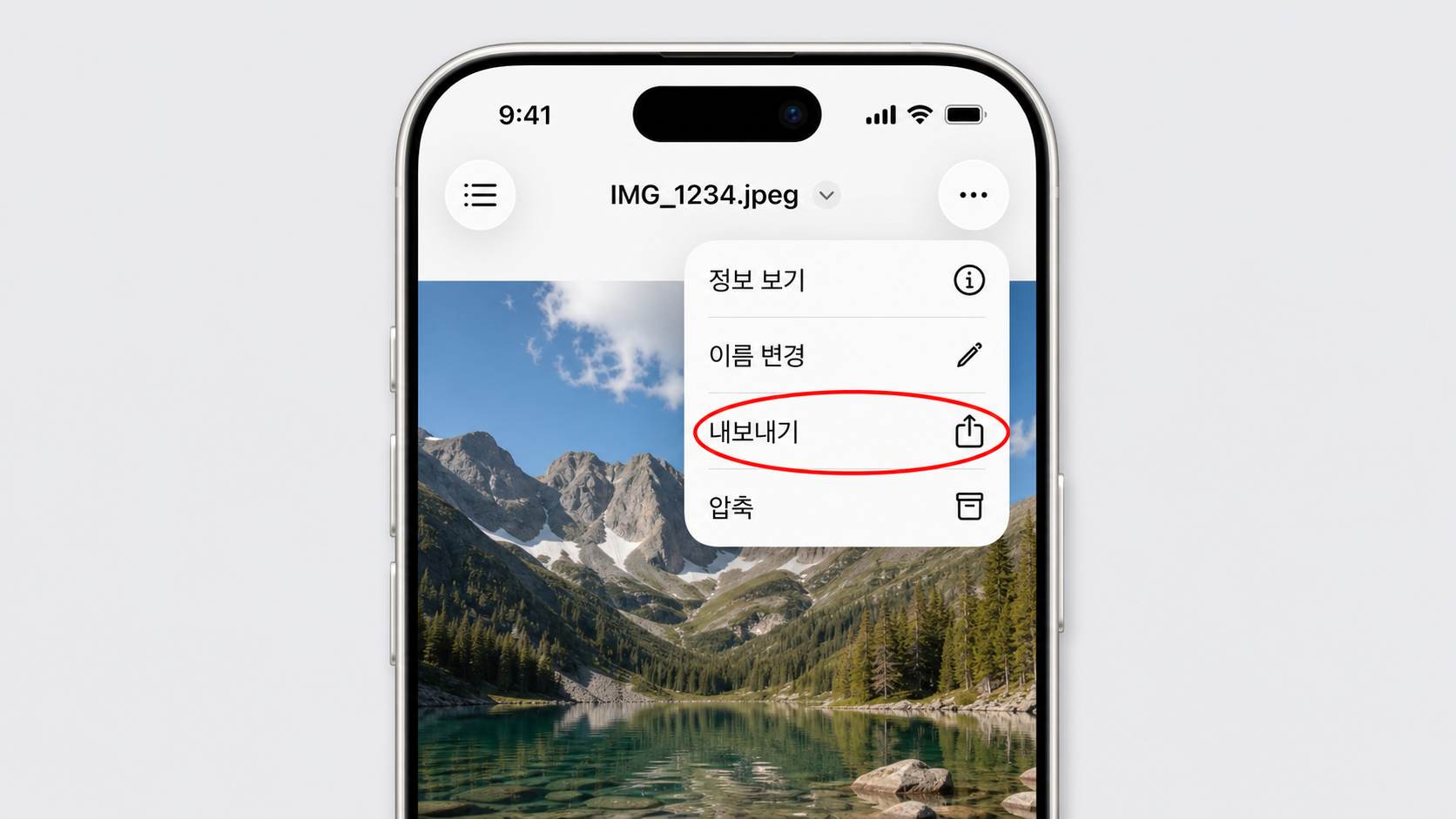 미리보기 앱에서 내보내기 메뉴를 선택한 화면